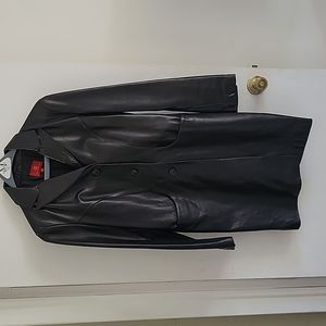 COLE HAAN Heavy Black Lamb Skin Leather Trench Coat Sz L